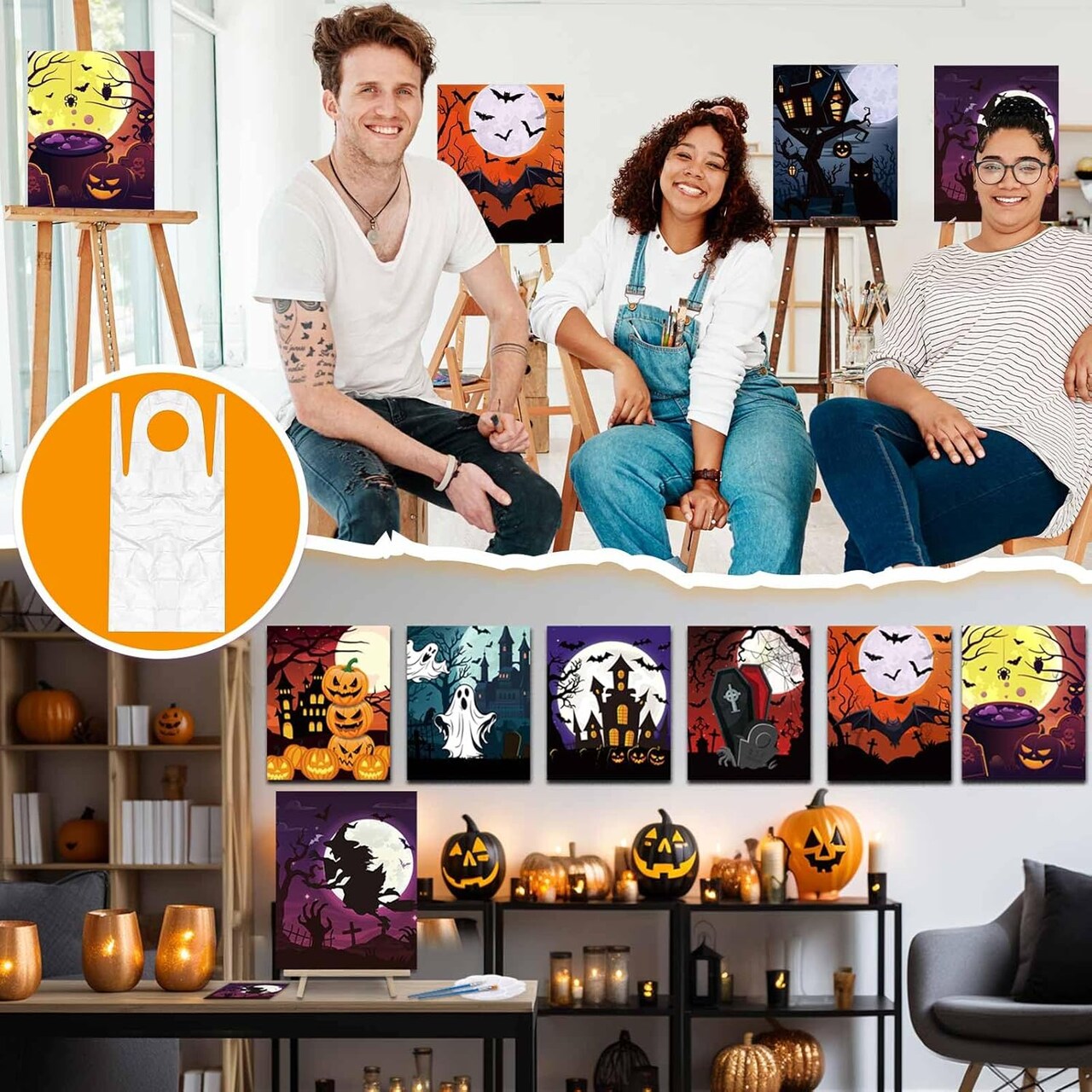 72 Pieces Pre Drawn Canvas Kit 8" x 10" Paint and Sip Kit for Adults(Halloween)